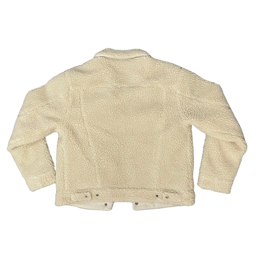 Levi’s Women’s Sherpa Fleece Trucker Jacket Cropped M Cream Coconut Snap Front - Picture 7 of 15